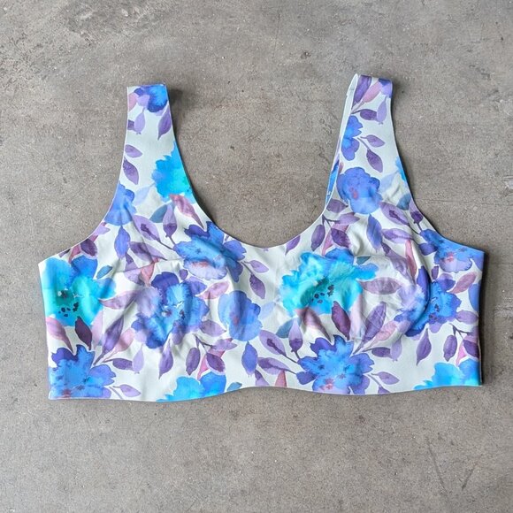 Knix Luxelift Pullover Wireless Bra in Painted Blooms Blue Purple Floral XXL - Picture 1 of 6